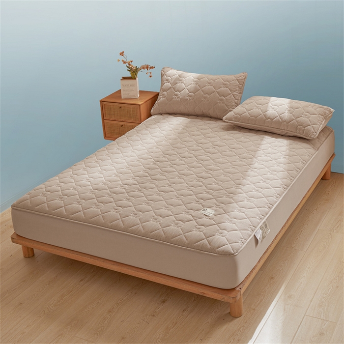 91家纺网 家纺一手货源 找家纺 西域种棉人·千百笠 2025新款A类抗菌里外全棉100%新疆棉花填充夹棉床笠母婴级床笠单件纯色床罩保护罩套全包围 夏洛床笠-咖