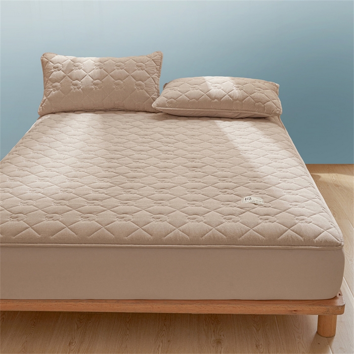 91家纺网 家纺一手货源 找家纺 西域种棉人·千百笠 2025新款A类抗菌里外全棉100%新疆棉花填充夹棉床笠母婴级床笠单件纯色床罩保护罩套全包围 夏洛床笠-咖