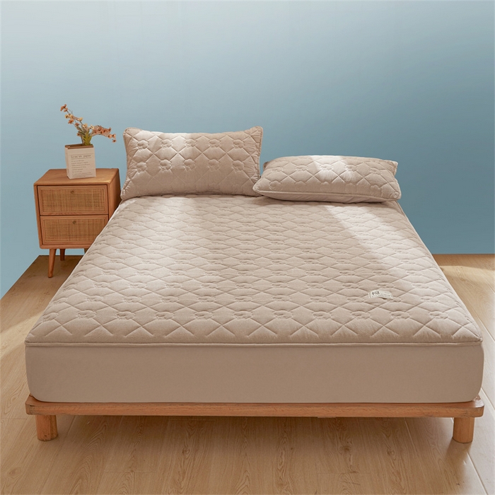 91家纺网 家纺一手货源 找家纺 西域种棉人·千百笠 2025新款A类抗菌里外全棉100%新疆棉花填充夹棉床笠母婴级床笠单件纯色床罩保护罩套全包围 夏洛床笠-咖