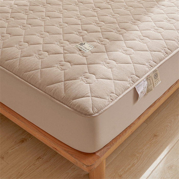 91家纺网 家纺一手货源 找家纺 西域种棉人·千百笠 2025新款A类抗菌里外全棉100%新疆棉花填充夹棉床笠母婴级床笠单件纯色床罩保护罩套全包围 夏洛床笠-咖