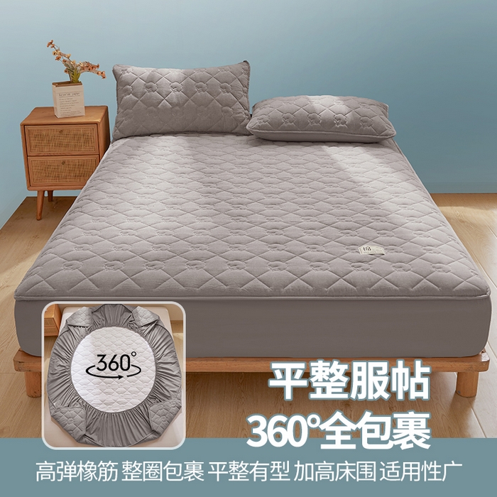 91家纺网 家纺一手货源 找家纺 西域种棉人·千百笠 2025新款A类抗菌里外全棉100%新疆棉花填充夹棉床笠母婴级床笠单件纯色床罩保护罩套全包围 夏洛床笠-灰