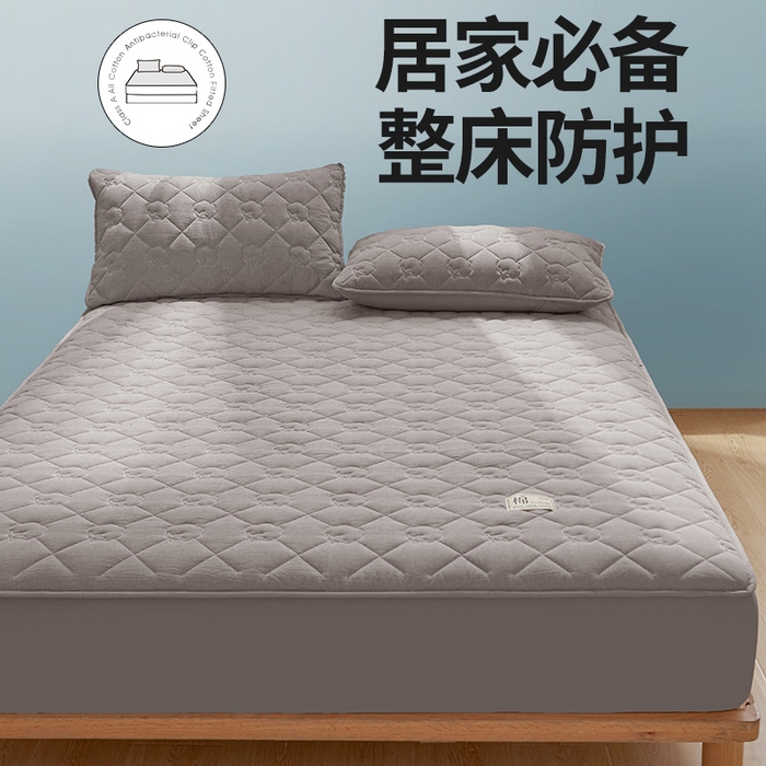 91家纺网 家纺一手货源 找家纺 西域种棉人·千百笠 2025新款A类抗菌里外全棉100%新疆棉花填充夹棉床笠母婴级床笠单件纯色床罩保护罩套全包围 夏洛床笠-灰