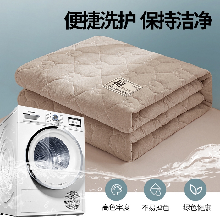 91家纺网 家纺一手货源 找家纺 西域种棉人·千百笠 2025新款A类抗菌里外全棉100%新疆棉花填充夹棉床笠母婴级床笠单件纯色床罩保护罩套全包围 夏洛床笠-咖