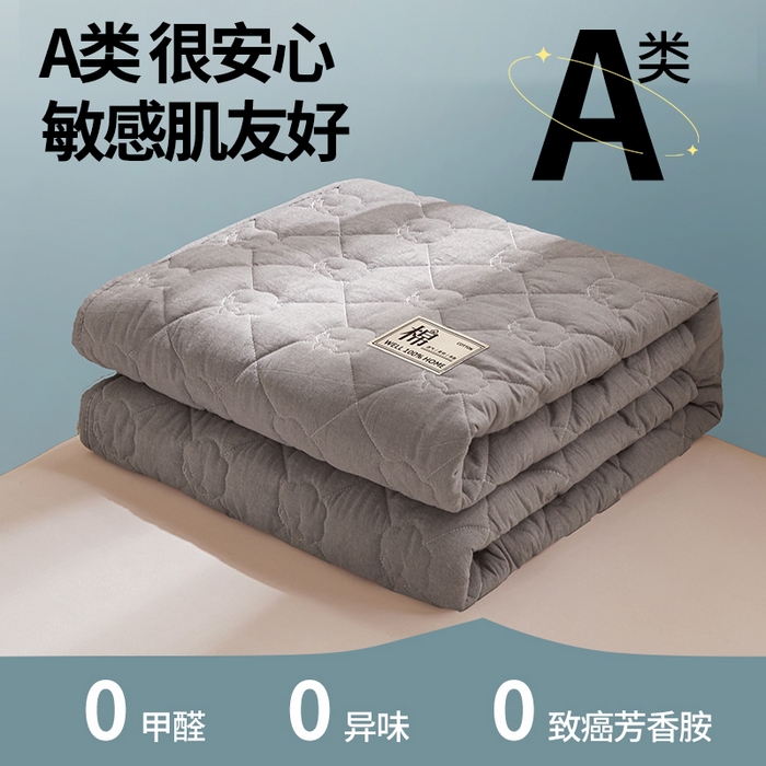 91家纺网 家纺一手货源 找家纺 西域种棉人·千百笠 2025新款A类抗菌里外全棉100%新疆棉花填充夹棉床笠母婴级床笠单件纯色床罩保护罩套全包围 夏洛床笠-灰