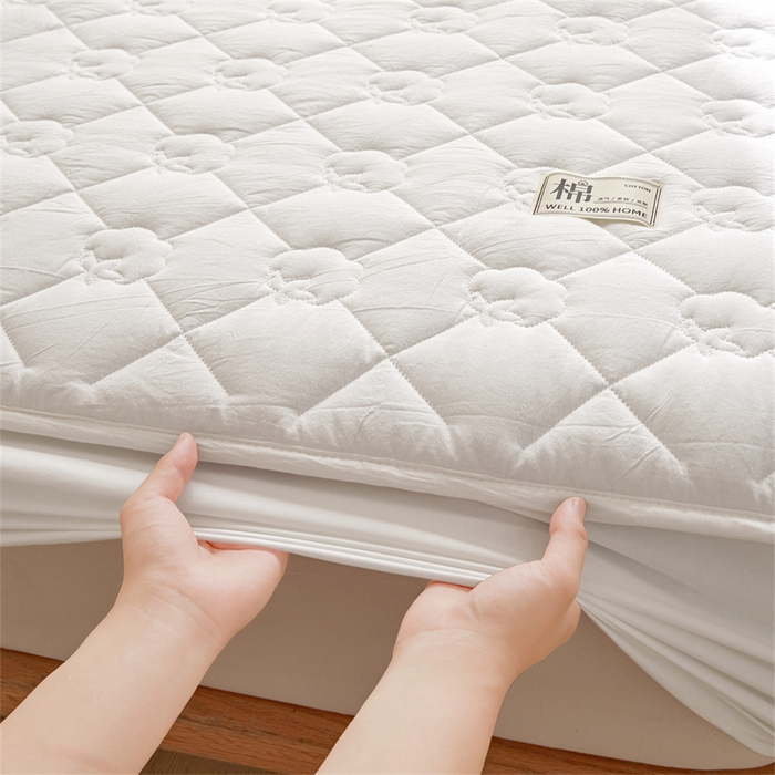 91家纺网 家纺一手货源 找家纺 西域种棉人·千百笠 2025新款A类抗菌里外全棉100%新疆棉花填充夹棉床笠母婴级床笠单件纯色床罩保护罩套全包围 夏洛床笠-白