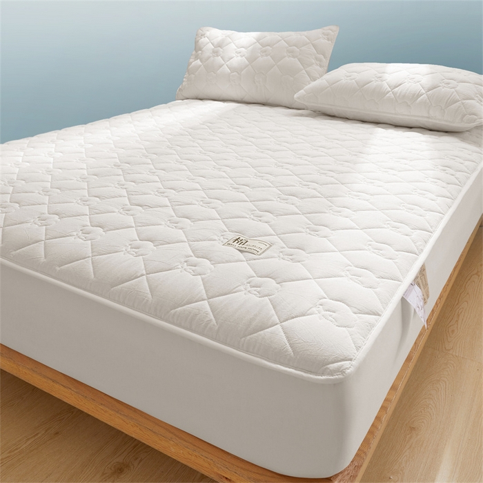 91家纺网 家纺一手货源 找家纺 西域种棉人·千百笠 2025新款A类抗菌里外全棉100%新疆棉花填充夹棉床笠母婴级床笠单件纯色床罩保护罩套全包围 夏洛床笠-白