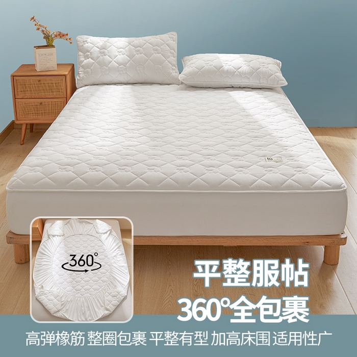 91家纺网 家纺一手货源 找家纺 西域种棉人·千百笠 2025新款A类抗菌里外全棉100%新疆棉花填充夹棉床笠母婴级床笠单件纯色床罩保护罩套全包围 夏洛床笠-白