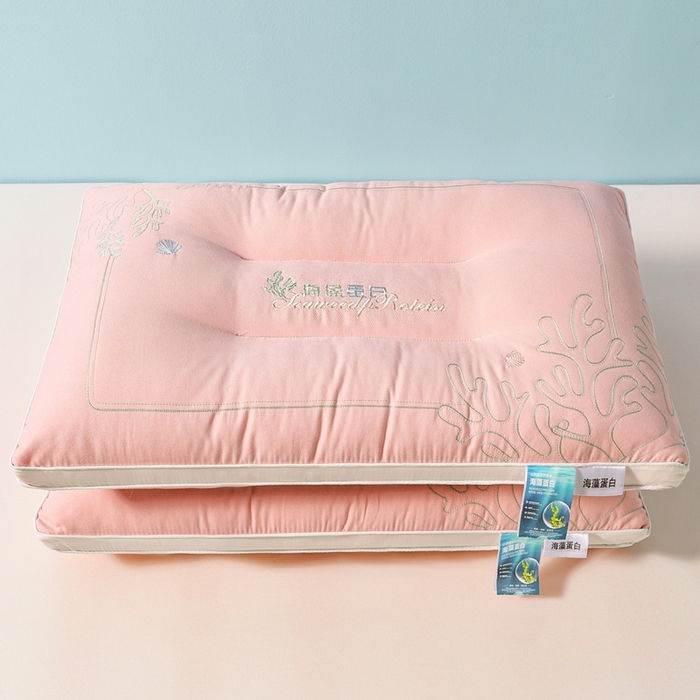 91家纺网 家纺一手货源 找家纺 橘夏家纺 2025新款刺绣款超柔软枕头枕芯家用单个成人护颈椎助深度睡眠枕头枕芯 粉玉 48x74cm/对