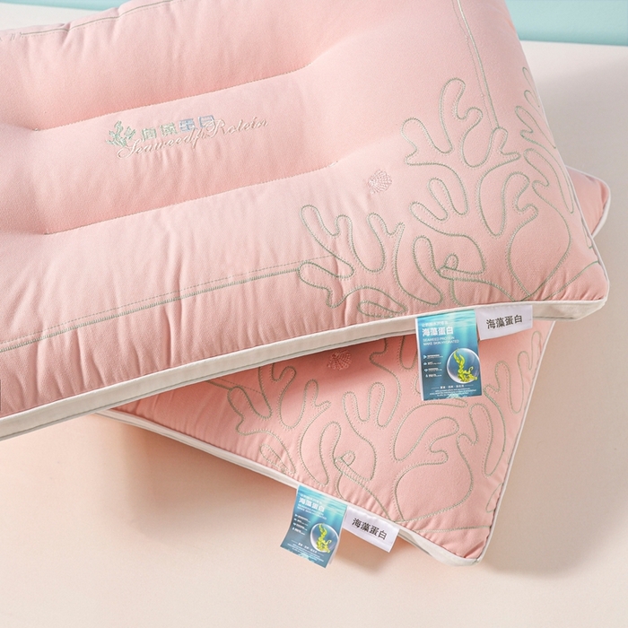 91家纺网 家纺一手货源 找家纺 橘夏家纺 2025新款刺绣款超柔软枕头枕芯家用单个成人护颈椎助深度睡眠枕头枕芯 粉玉 48x74cm/只