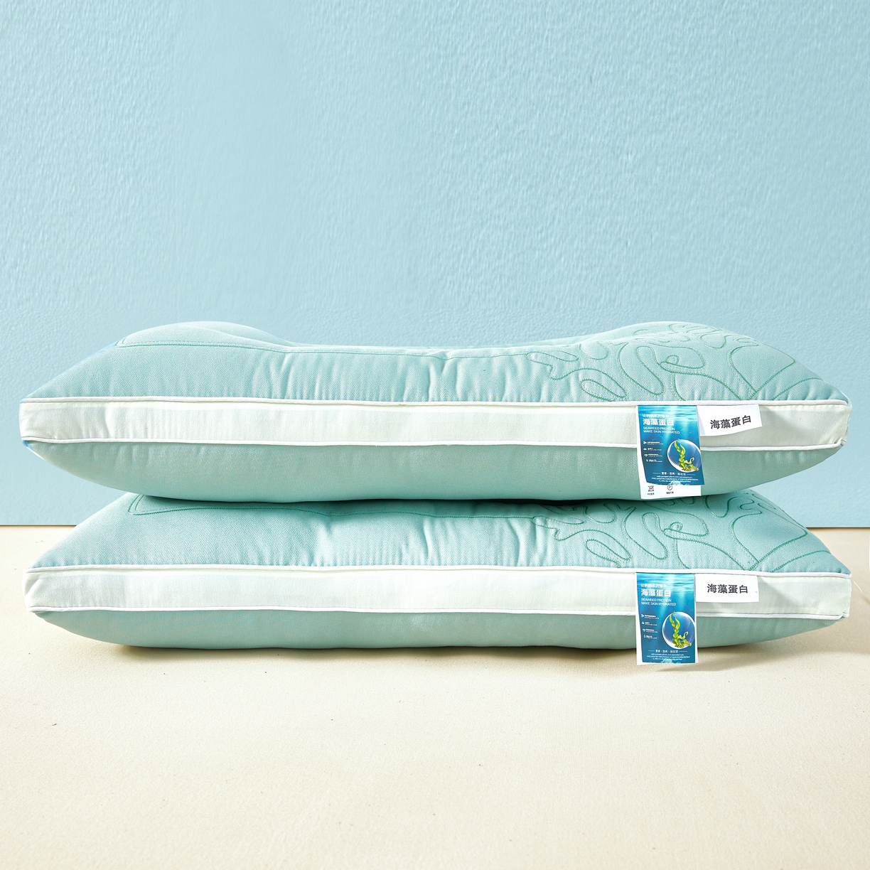 91家纺网 家纺一手货源 找家纺 橘夏家纺 2025新款刺绣款超柔软枕头枕芯家用单个成人护颈椎助深度睡眠枕头枕芯 薄荷绿 48x74cm/只