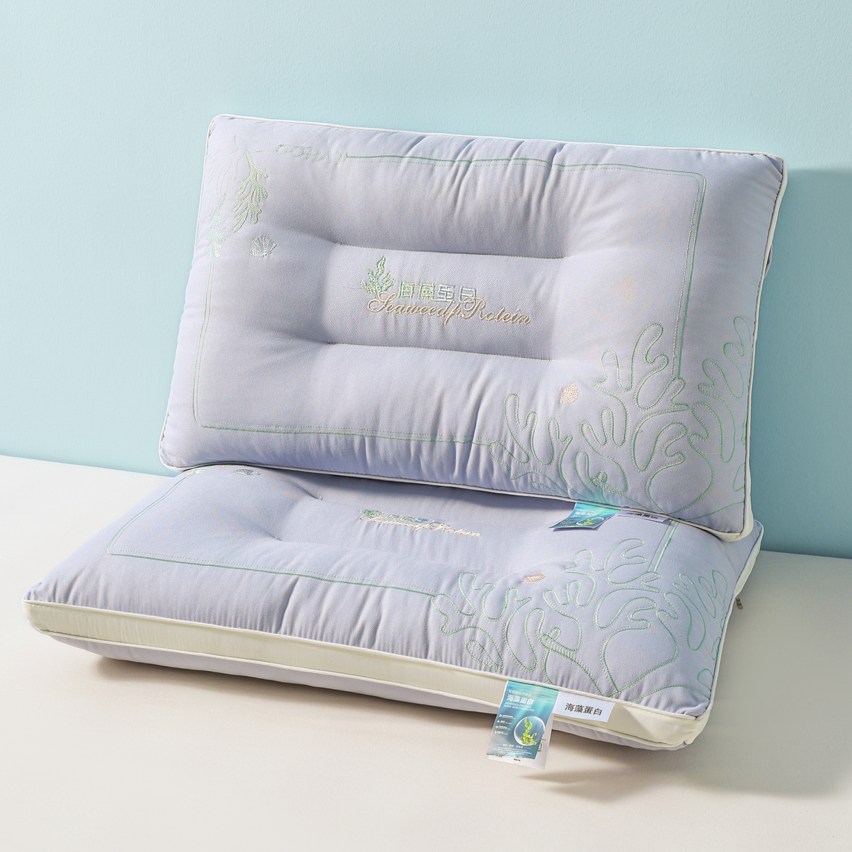 91家纺网 家纺一手货源 找家纺 橘夏家纺 2025新款刺绣款超柔软枕头枕芯家用单个成人护颈椎助深度睡眠枕头枕芯 兰灰 48x74cm/对