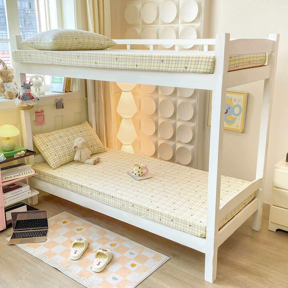 91家纺网 家纺一手货源 找家纺 眠势力 2025新款双层纱学生三件套宿舍上下铺套件ins奶油风云感四件套 格调蝴蝶结