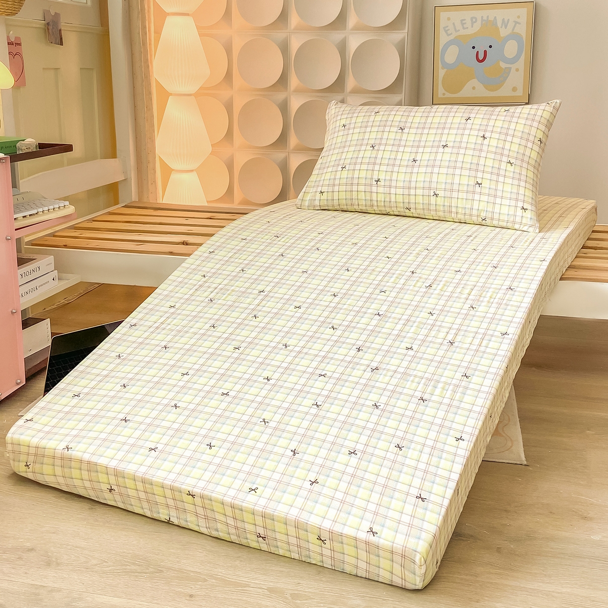 91家纺网 家纺一手货源 找家纺 眠势力 2025新款双层纱学生三件套宿舍上下铺套件ins奶油风云感四件套 格调蝴蝶结