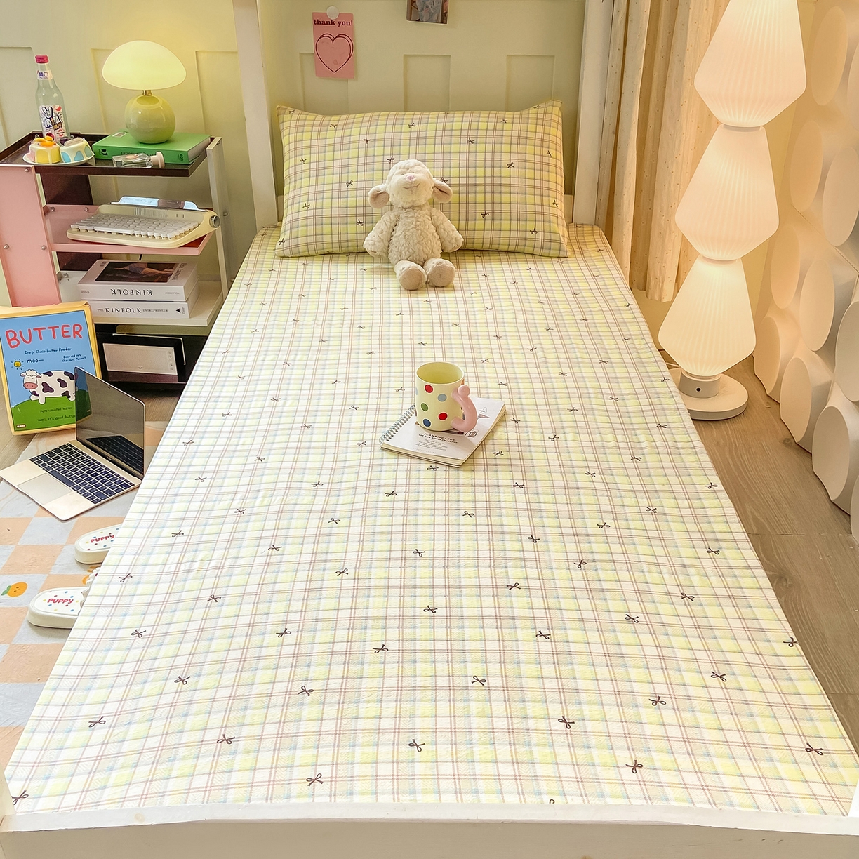 91家纺网 家纺一手货源 找家纺 眠势力 2025新款双层纱学生三件套宿舍上下铺套件ins奶油风云感四件套 格调蝴蝶结