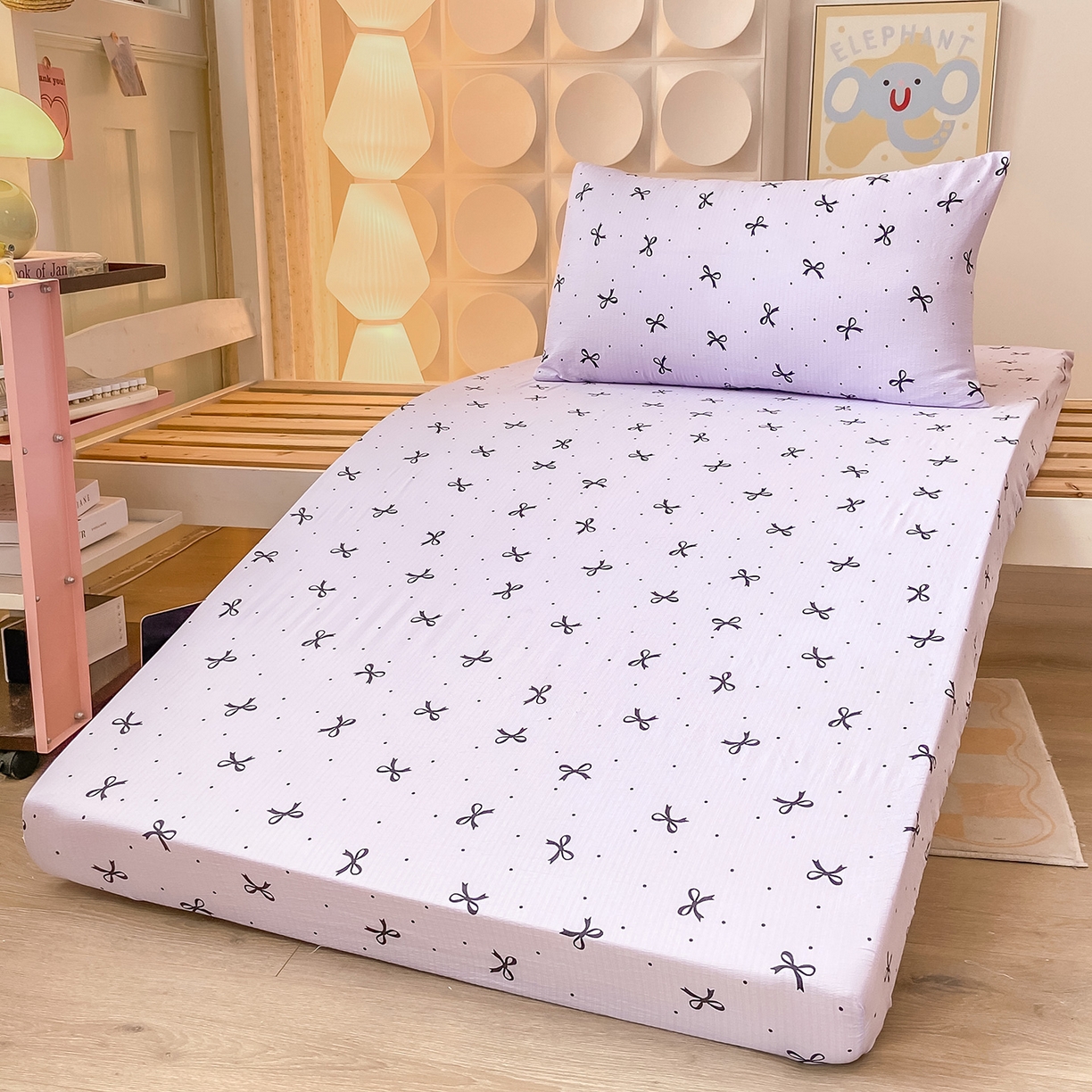 91家纺网 家纺一手货源 找家纺 眠势力 2025新款双层纱学生三件套宿舍上下铺套件ins奶油风云感四件套 紫韵蝴蝶结