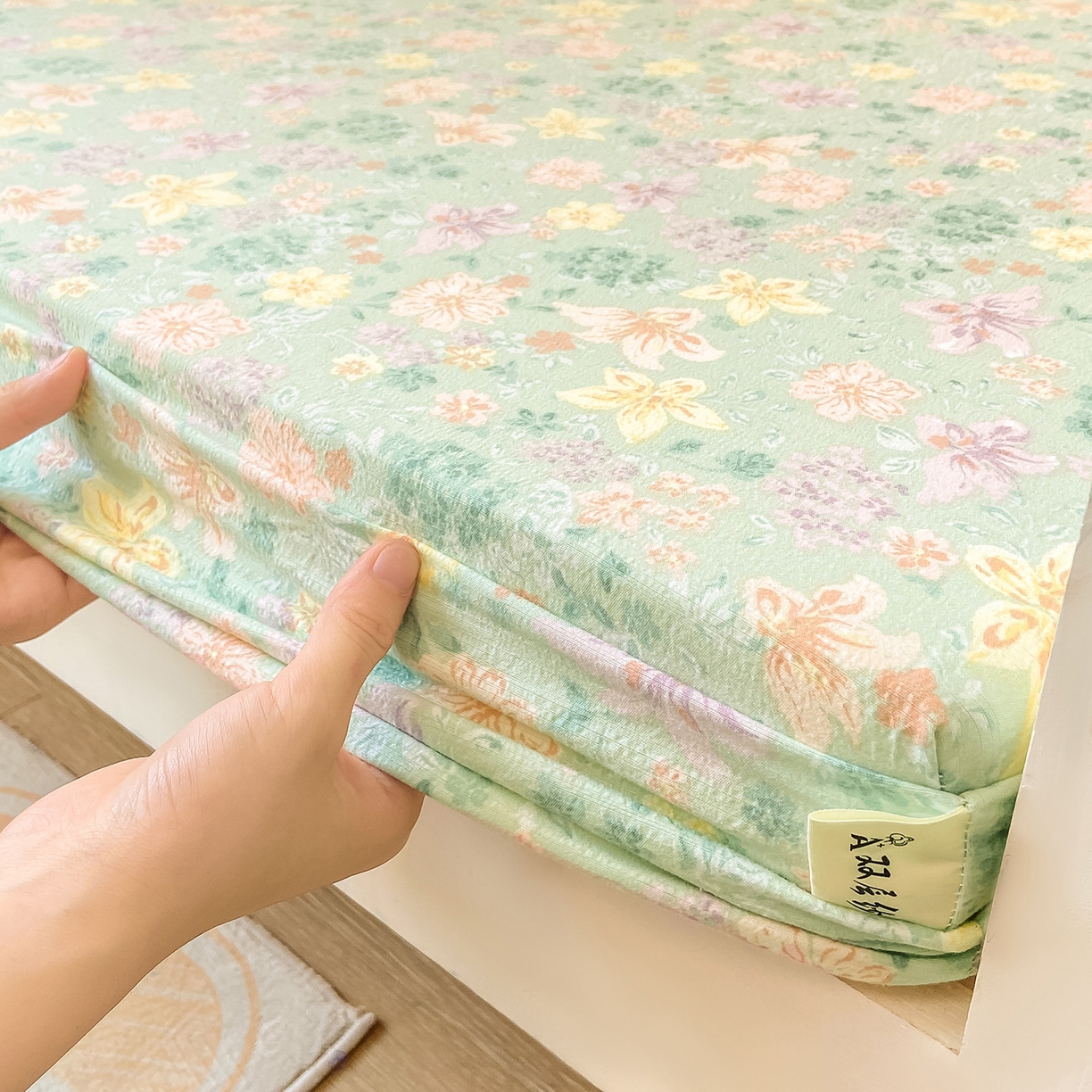 91家纺网 家纺一手货源 找家纺 眠势力 2025新款双层纱学生三件套宿舍上下铺套件ins奶油风云感四件套 花开盛夏