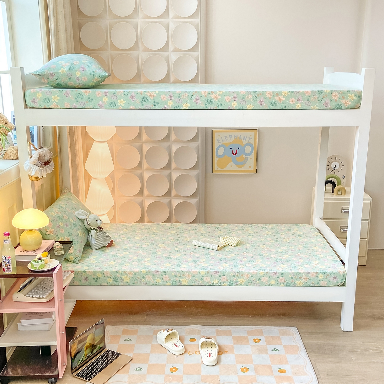 91家纺网 家纺一手货源 找家纺 眠势力 2025新款双层纱学生三件套宿舍上下铺套件ins奶油风云感四件套 花开盛夏