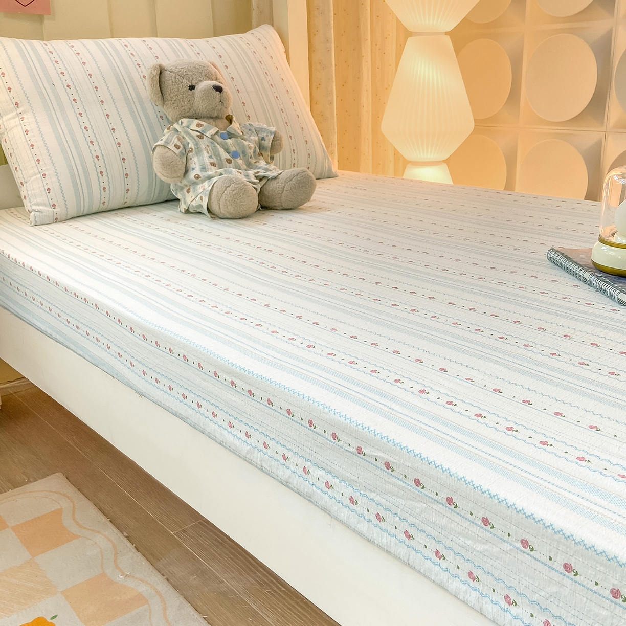 91家纺网 家纺一手货源 找家纺 眠势力 2025新款双层纱学生三件套宿舍上下铺套件ins奶油风云感四件套 一路生花