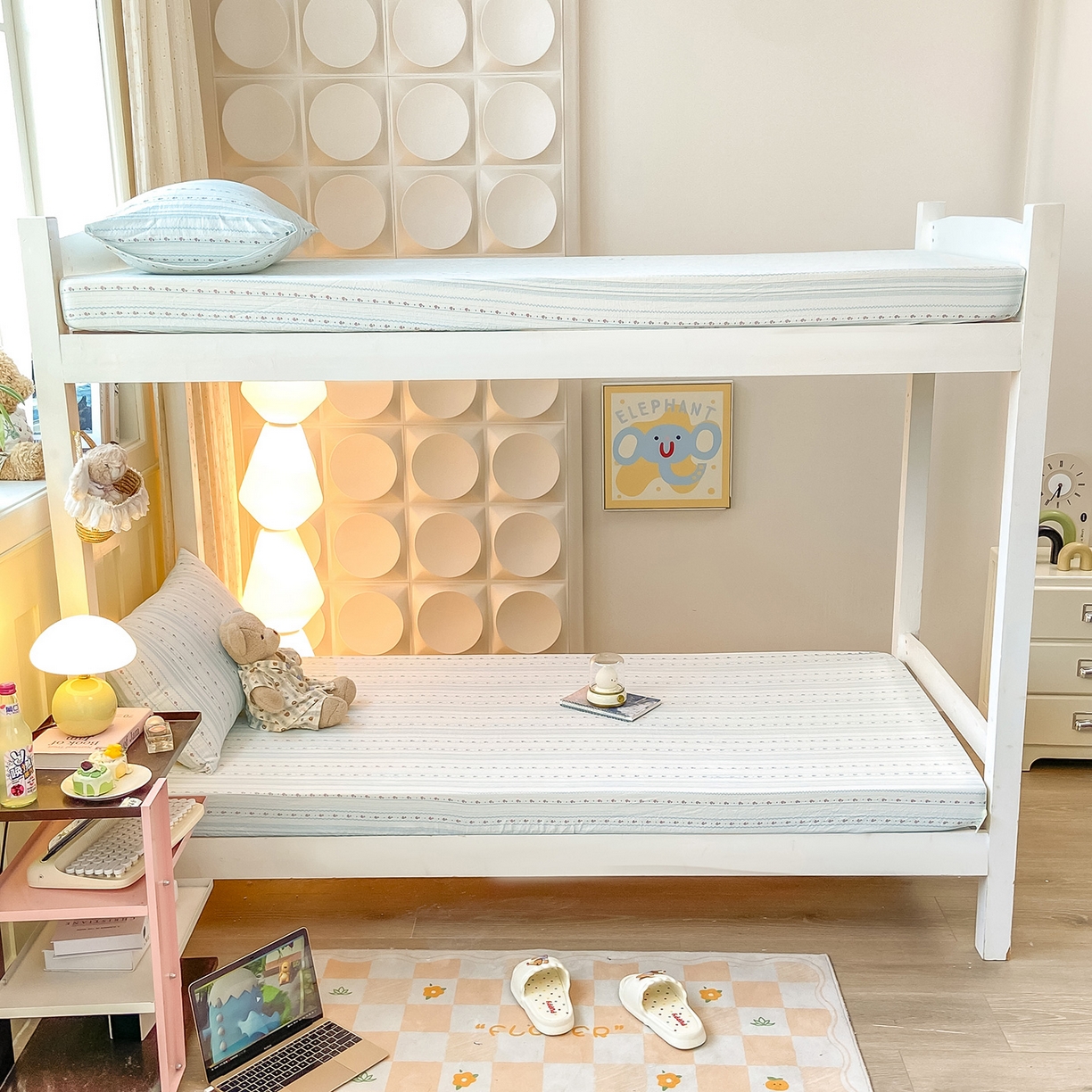 91家纺网 家纺一手货源 找家纺 眠势力 2025新款双层纱学生三件套宿舍上下铺套件ins奶油风云感四件套 一路生花