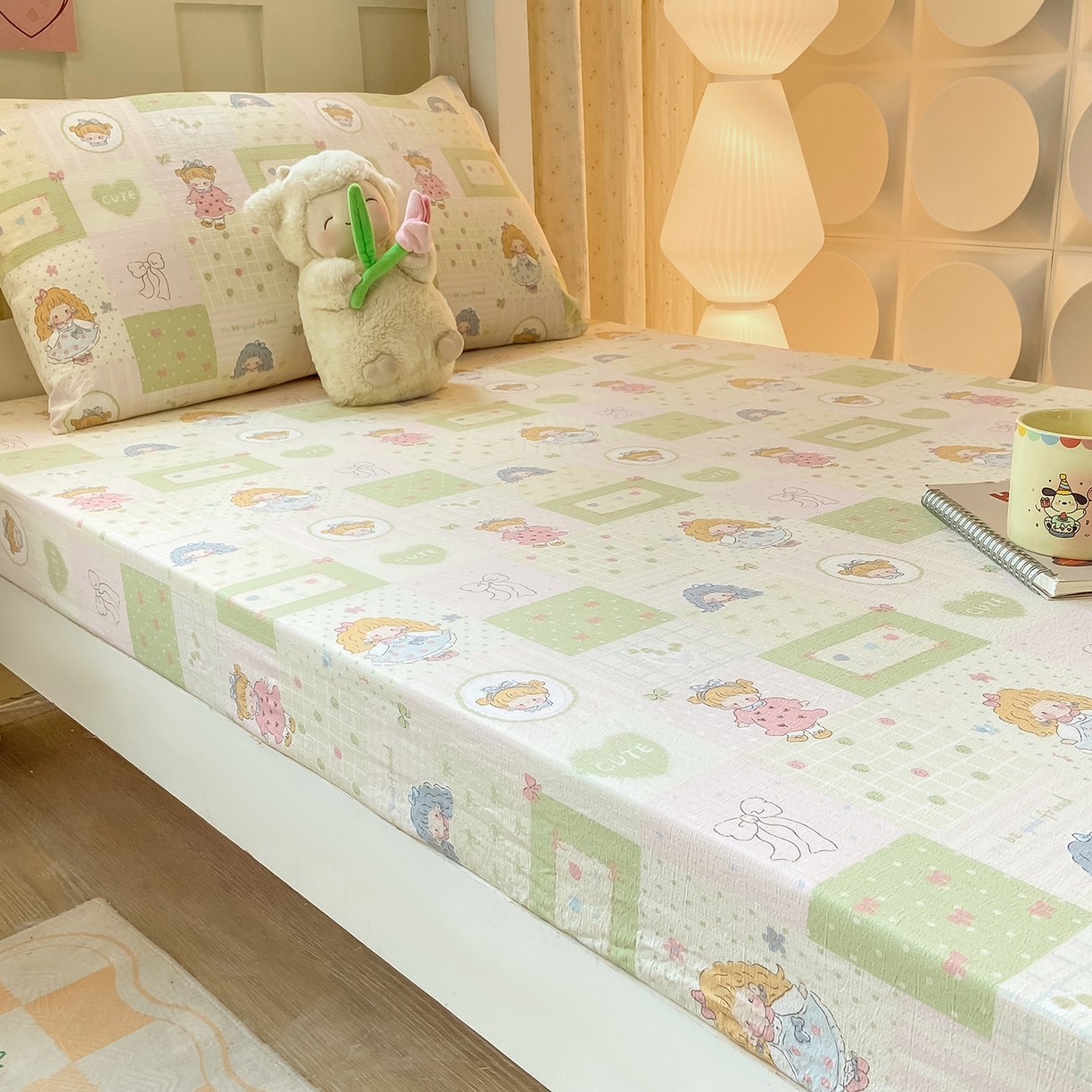 91家纺网 家纺一手货源 找家纺 眠势力 2025新款双层纱学生三件套宿舍上下铺套件ins奶油风云感四件套 小公举