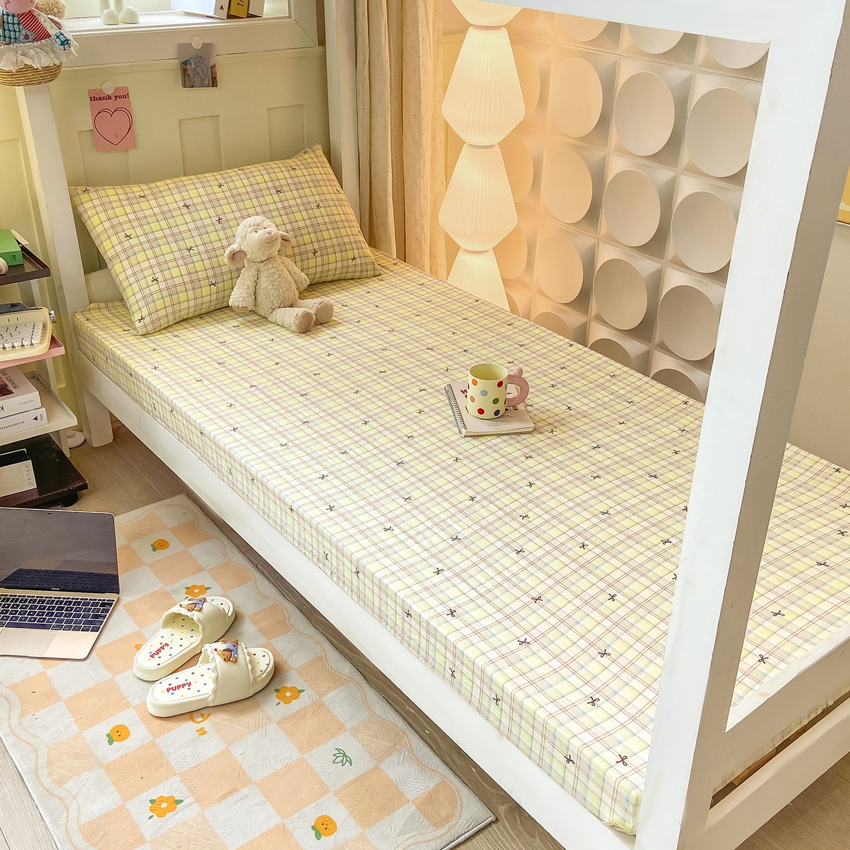 91家纺网 家纺一手货源 找家纺 眠势力 2025新款双层纱学生三件套宿舍上下铺套件ins奶油风云感四件套 格调蝴蝶结