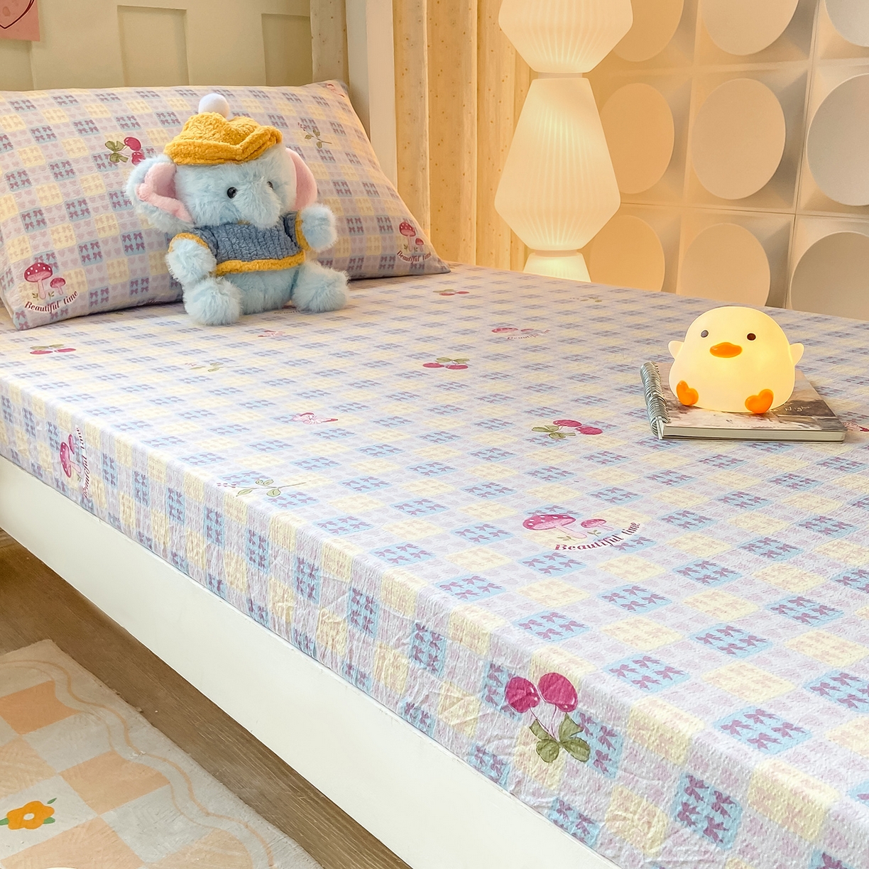 91家纺网 家纺一手货源 找家纺 眠势力 2025新款双层纱学生三件套宿舍上下铺套件ins奶油风云感四件套 甜樱蜜语