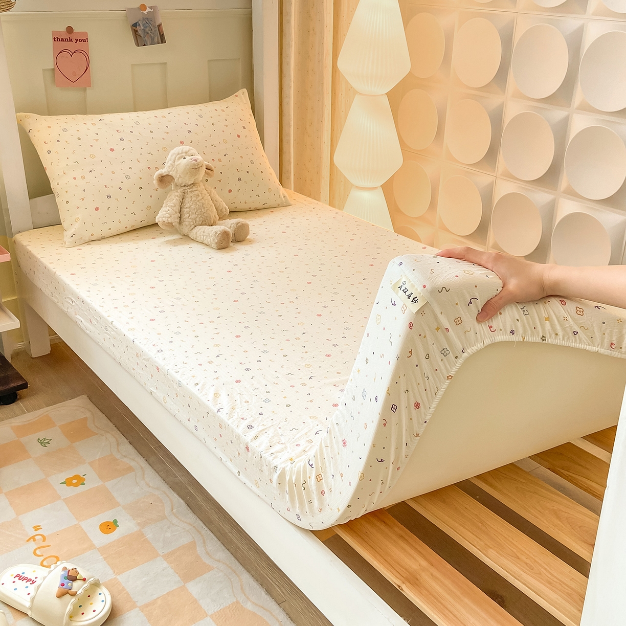 91家纺网 家纺一手货源 找家纺 眠势力 2025新款双层纱学生三件套宿舍上下铺套件ins奶油风云感四件套 小美好