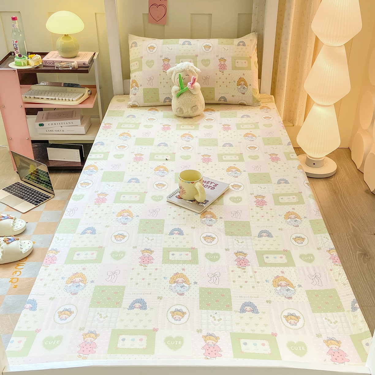 91家纺网 家纺一手货源 找家纺 眠势力 2025新款双层纱学生三件套宿舍上下铺套件ins奶油风云感四件套 小公举