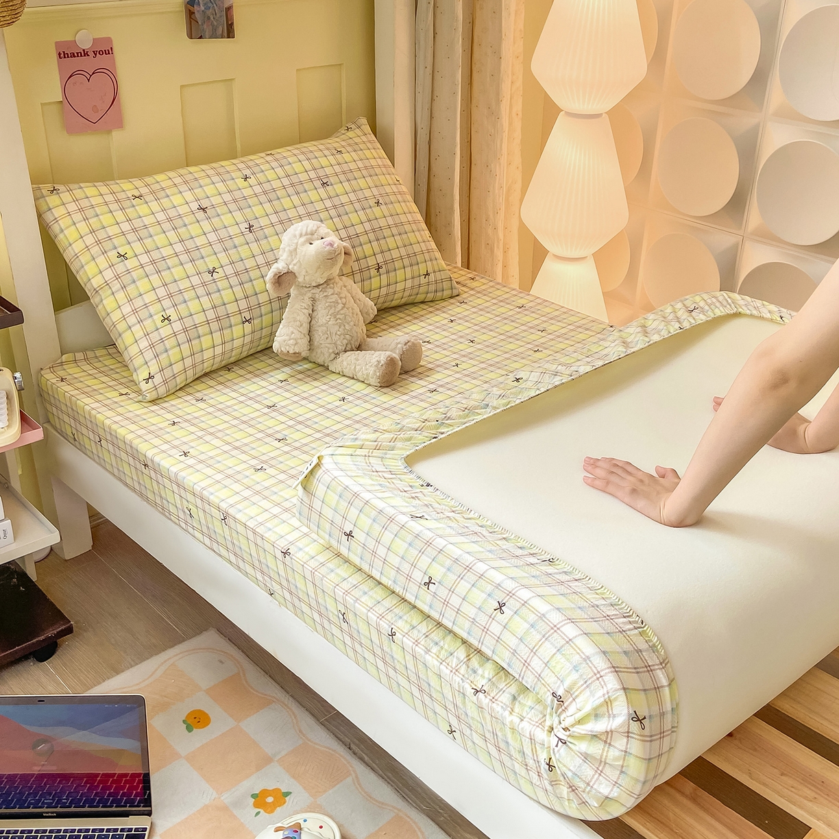 91家纺网 家纺一手货源 找家纺 眠势力 2025新款双层纱学生三件套宿舍上下铺套件ins奶油风云感四件套 格调蝴蝶结