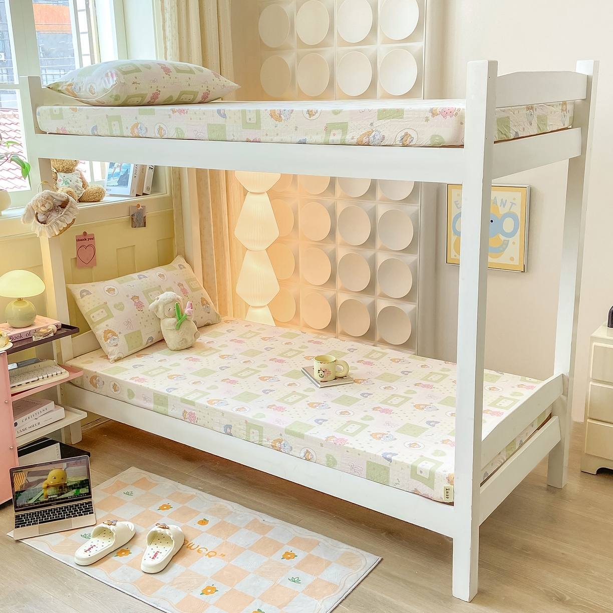 91家纺网 家纺一手货源 找家纺 眠势力 2025新款双层纱学生三件套宿舍上下铺套件ins奶油风云感四件套 小公举