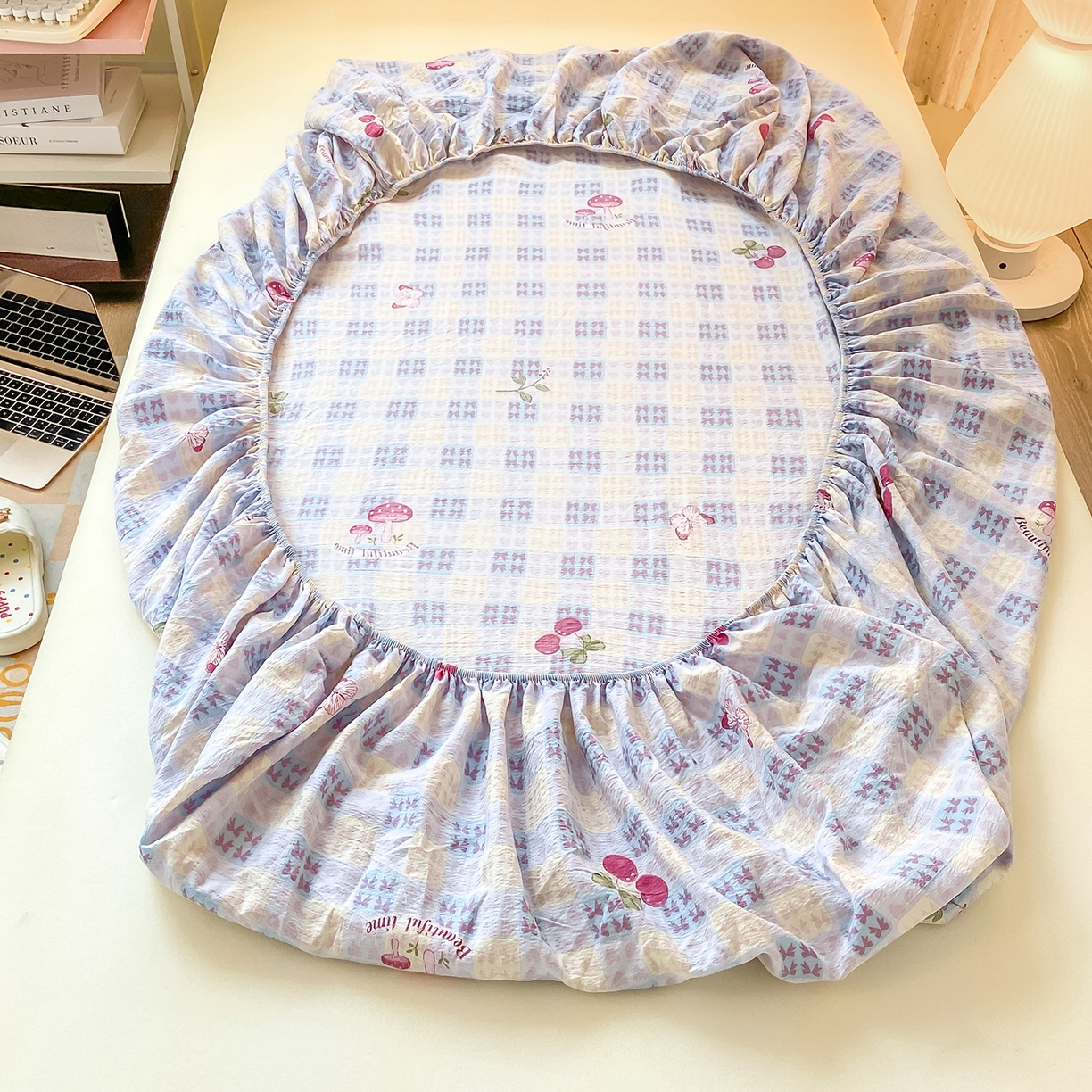 91家纺网 家纺一手货源 找家纺 眠势力 2025新款双层纱学生三件套宿舍上下铺套件ins奶油风云感四件套 甜樱蜜语