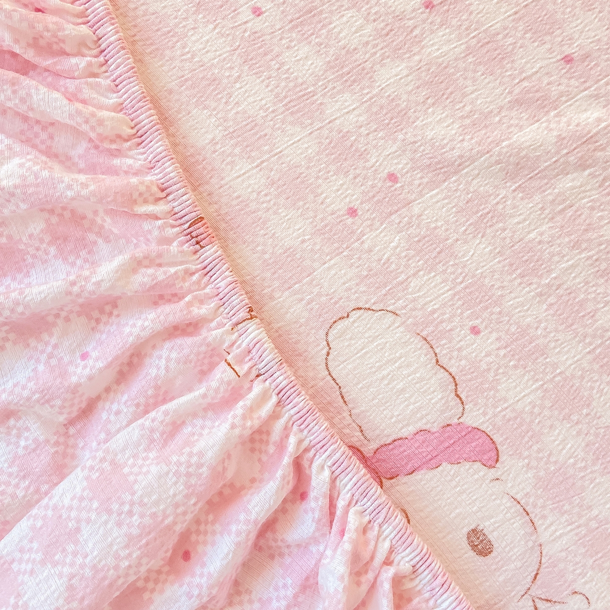 91家纺网 家纺一手货源 找家纺 眠势力 2025新款双层纱学生三件套宿舍上下铺套件ins奶油风云感四件套 乖乖兔