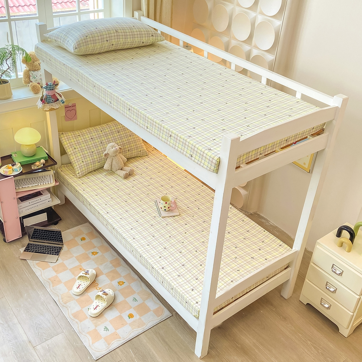 91家纺网 家纺一手货源 找家纺 眠势力 2025新款双层纱学生三件套宿舍上下铺套件ins奶油风云感四件套 格调蝴蝶结