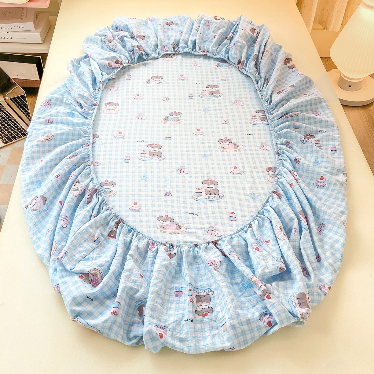 91家纺网 家纺一手货源 找家纺 眠势力 2025新款双层纱学生三件套宿舍上下铺套件ins奶油风云感四件套 淘气狗