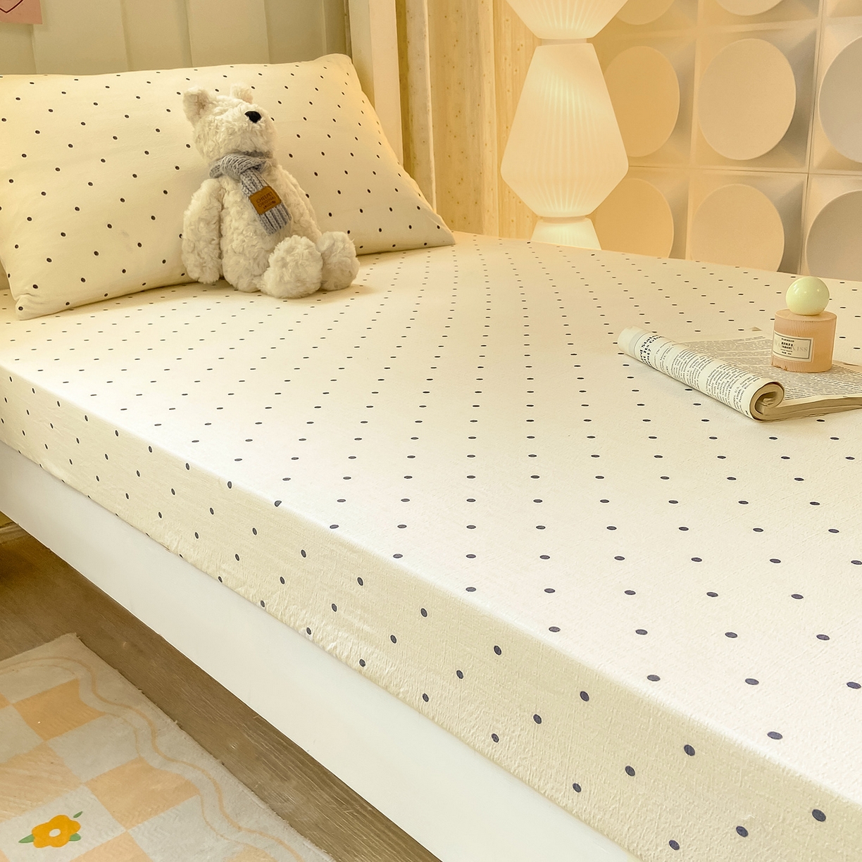 91家纺网 家纺一手货源 找家纺 眠势力 2025新款双层纱学生三件套宿舍上下铺套件ins奶油风云感四件套 极简波点