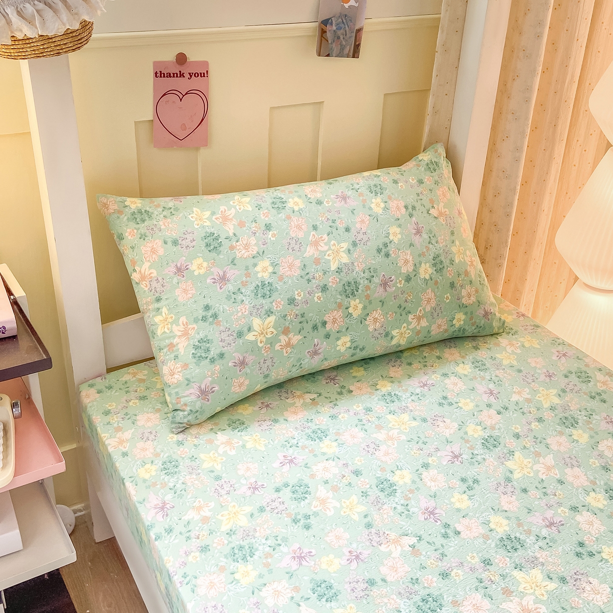 91家纺网 家纺一手货源 找家纺 眠势力 2025新款双层纱学生三件套宿舍上下铺套件ins奶油风云感四件套 花开盛夏