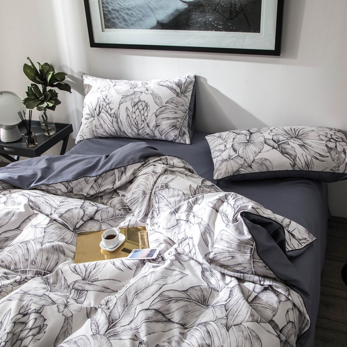 91家纺网 家纺一手货源 找家纺 优然居家纺 2025新款60支数码印花麻绳款四件套 丛林灰