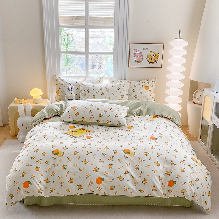 91家纺网 家纺一手货源 找家纺 友承家纺 2025新款芦荟棉亲肤四件套 柠檬