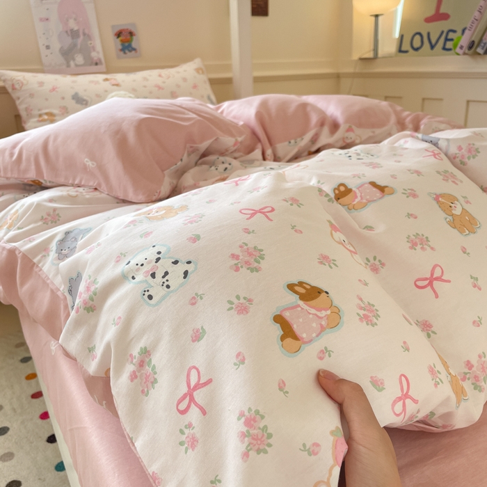 91家纺网 家纺一手货源 找家纺 吉象家纺 2025新款12868高支密全棉印花学生季三件套 碎花狗狗