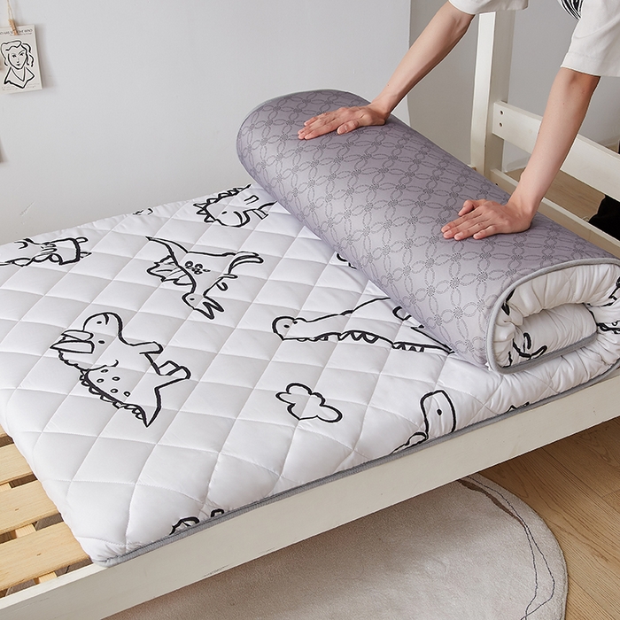 91家纺网 家纺一手货源 找家纺 暖季家纺 2025新款磨毛印花亲肤学生床垫 素描恐龙