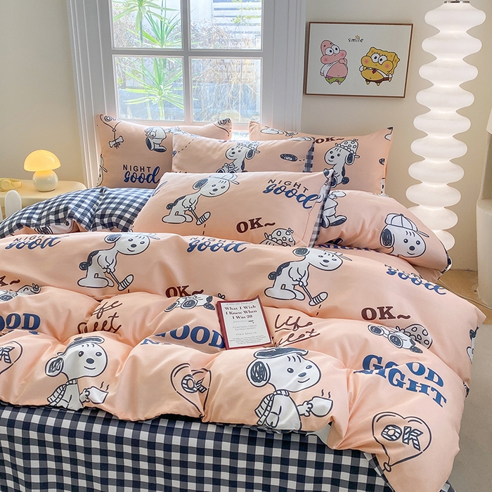 91家纺网 家纺一手货源 找家纺 友承家纺 2025新款芦荟棉亲肤四件套 快乐小狗