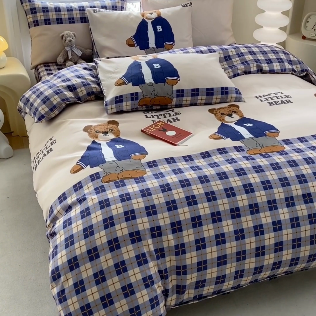 91家纺网 家纺一手货源 找家纺 友承家纺 2025新款芦荟棉亲肤四件套 熊先生