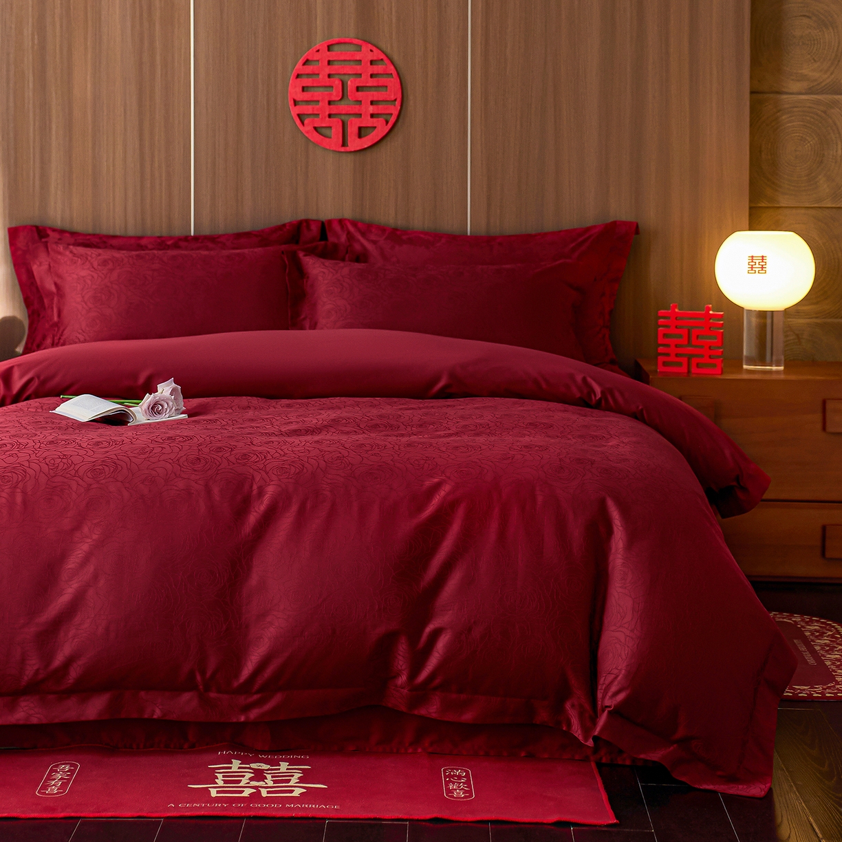 91家纺网 家纺一手货源 找家纺 轩和家居 2025新款50S长绒棉贡缎提花婚庆四件套（优惠劵之后不低于298） 钟意你