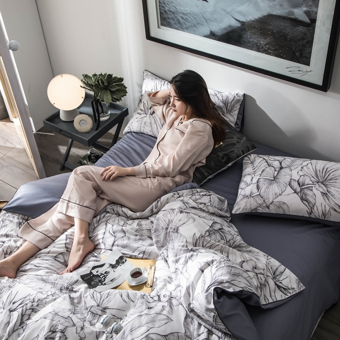 91家纺网 家纺一手货源 找家纺 优然居家纺 2025新款60支数码印花麻绳款四件套 丛林灰