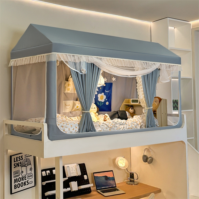 91家纺网 家纺一手货源 找家纺 飞轮海蚊帐 2025新款雪尼尔花边款遮光学生蚊帐-XF-2 XF-2蓝灰