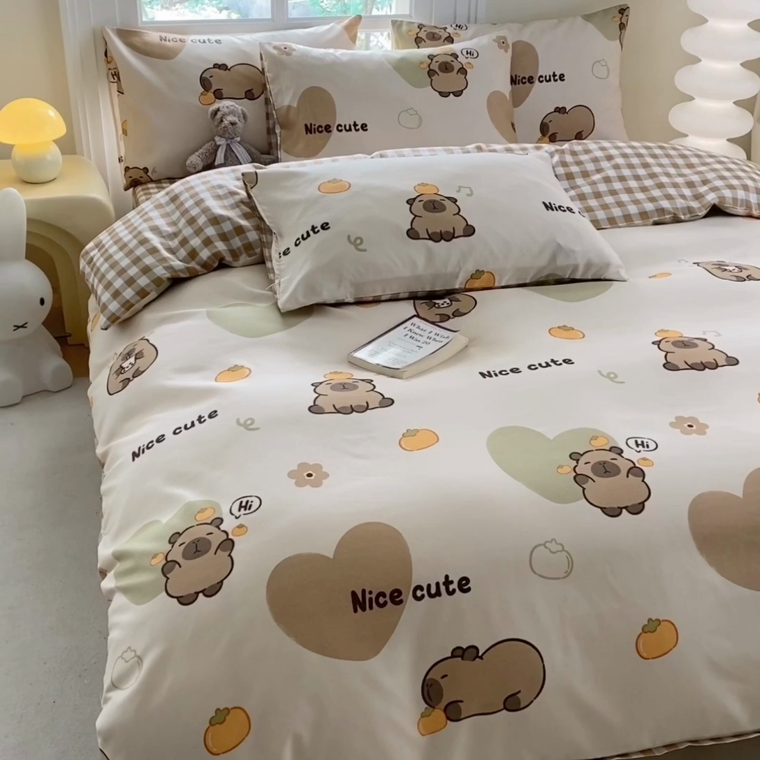 91家纺网 家纺一手货源 找家纺 友承家纺 2025新款芦荟棉亲肤四件套 萌萌