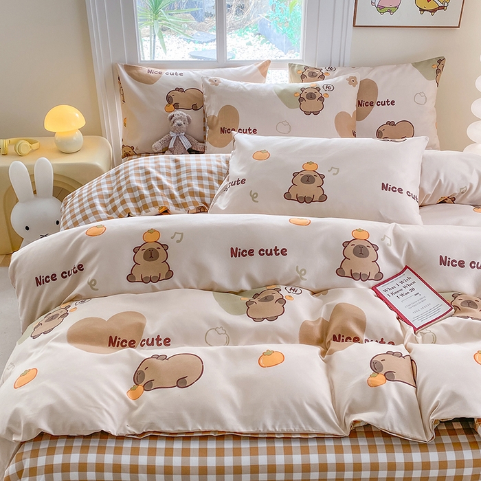 91家纺网 家纺一手货源 找家纺 友承家纺 2025新款芦荟棉亲肤四件套 萌萌