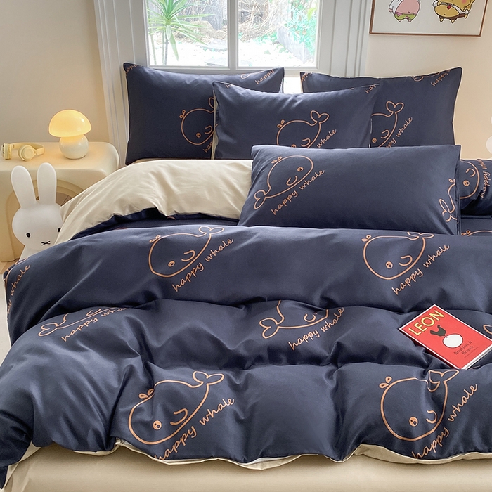 91家纺网 家纺一手货源 找家纺 友承家纺 2025新款芦荟棉亲肤四件套 蓝鲸