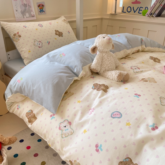 91家纺网 家纺一手货源 找家纺 吉象家纺 2025新款12868高支密全棉印花学生季三件套 奶油甜心熊