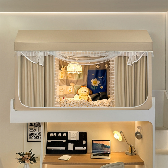 91家纺网 家纺一手货源 找家纺 飞轮海蚊帐 2025新款雪尼尔花边款遮光学生蚊帐-XF-2 XF-2香槟